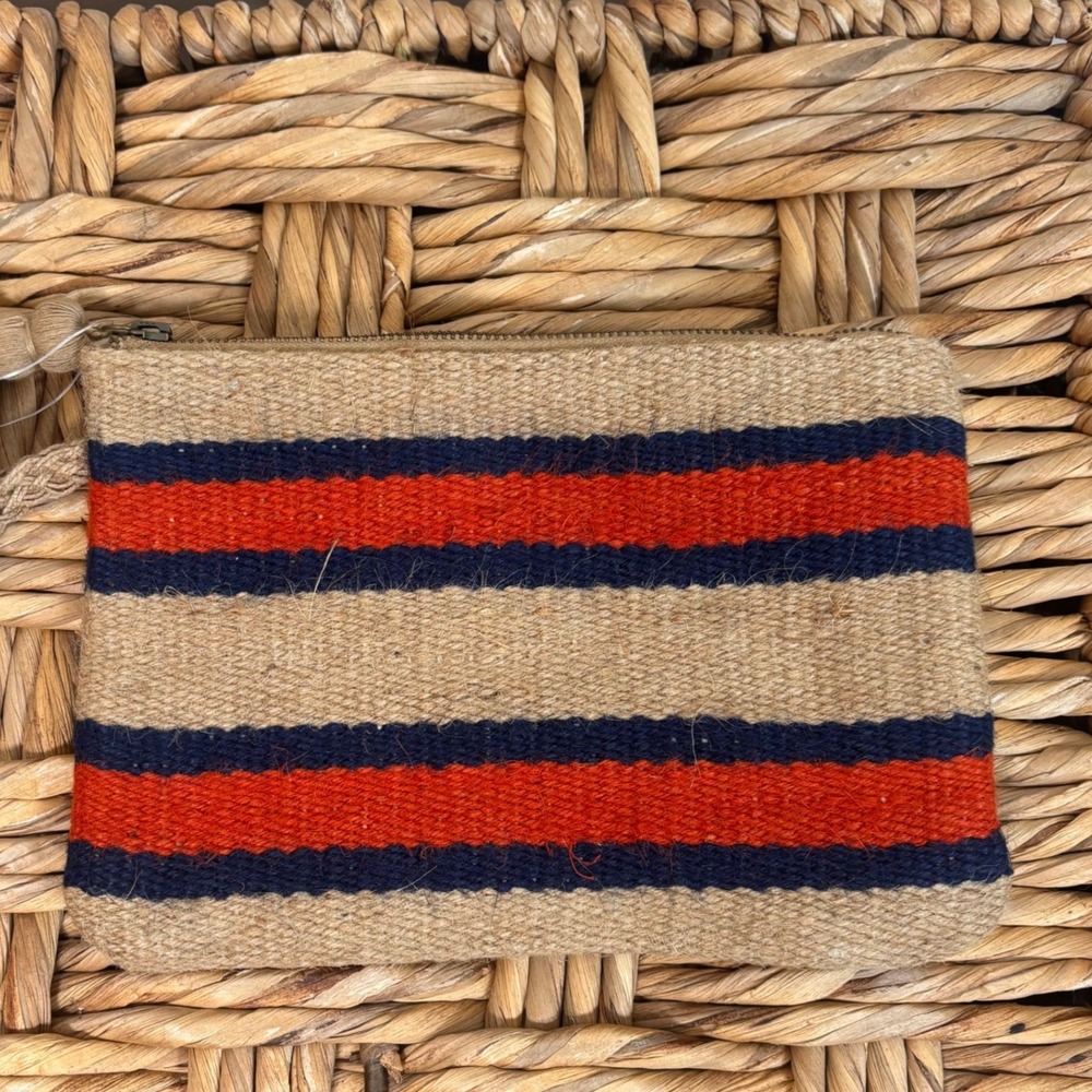 J. Jill Striped Woven Juteβ Tassel Clutch Bag Blue Orange Tan NWT 168081